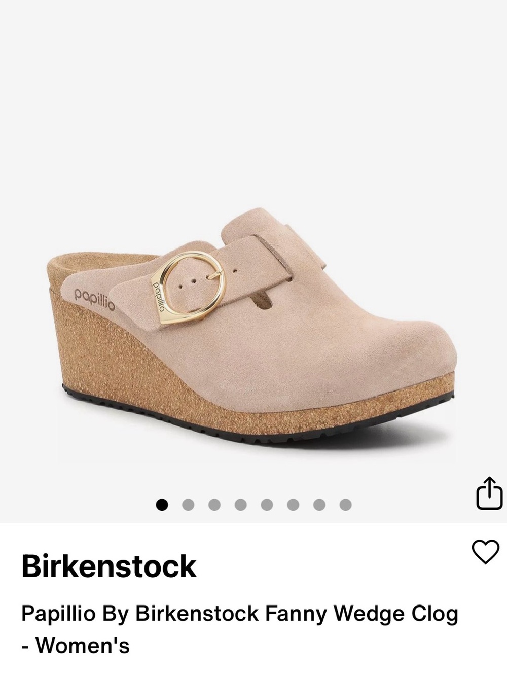 Birkenstock Papillio Fanny Wedge Clog in Beige Suede with Gold Buckle